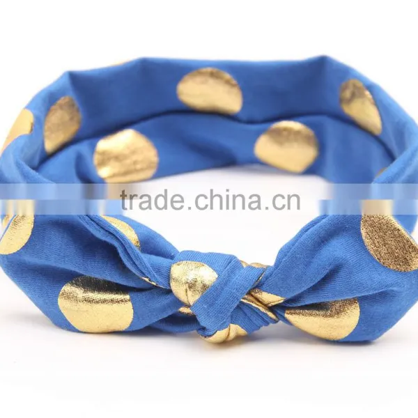 Gold Polka Dot Baby Headbands Big Bow Baby / Infant Top Knot Rabbit Ear Headbands For Babies photo-4