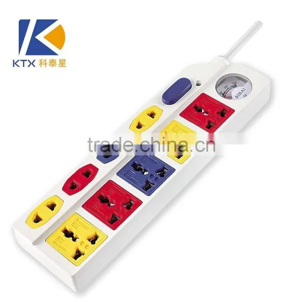 9 Way Color Electric Power Strip , Universal Extension Socket With Voltmeter