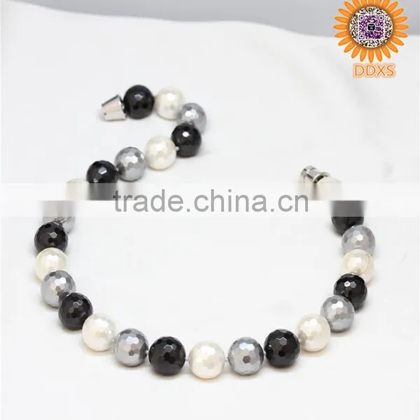 Mix White Grey Black Color Round Faceted South Sea Shell Pearl Beads Necklace for Chrismas Gift photo-2