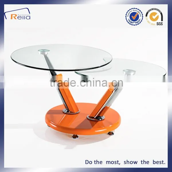 Modern Design Special Shape Revolve Transparent Coffee Table Glass Top Wood Legs photo-5