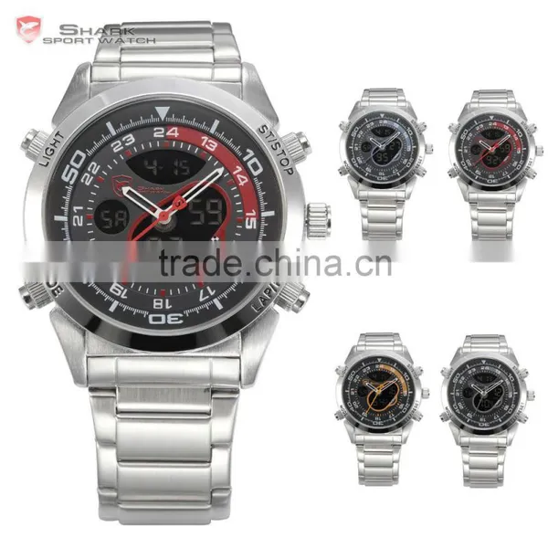 Shark Men Sport Brand New LED Analog Dual Time Zone Black Dial Japan Qaurtz Multifunction Movement Watch photo-6