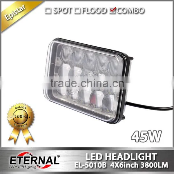 4x6in 45W Sealed Beam Led Headlight Dual Beam Light With H4 Plug for Dodge GMC Lincoln Maserati With Out Mounting Brackets photo-2
