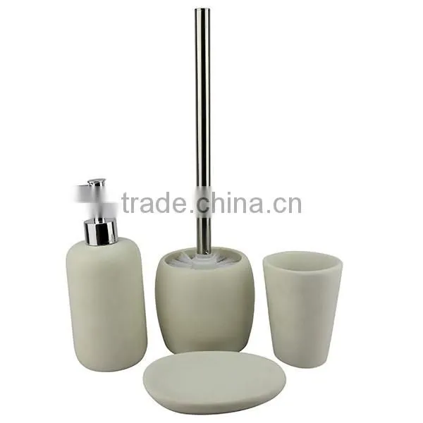 Stoneware Cement Wholesale White Resin Bathroom Accessories Set With Modern Design photo-6