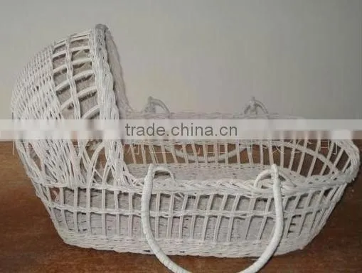 Hand Made White Baby Wicker Basket photo-6