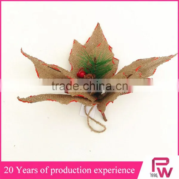 New Products to Sell Artificial Burlap Poinsettia Flowers for Sale for Christmas Decor photo-3