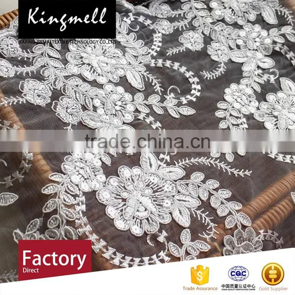 Custom Digital Printing Polyester Textile 3d Flower Lace Embroidered Fabric for Women Wedding Dress photo-2