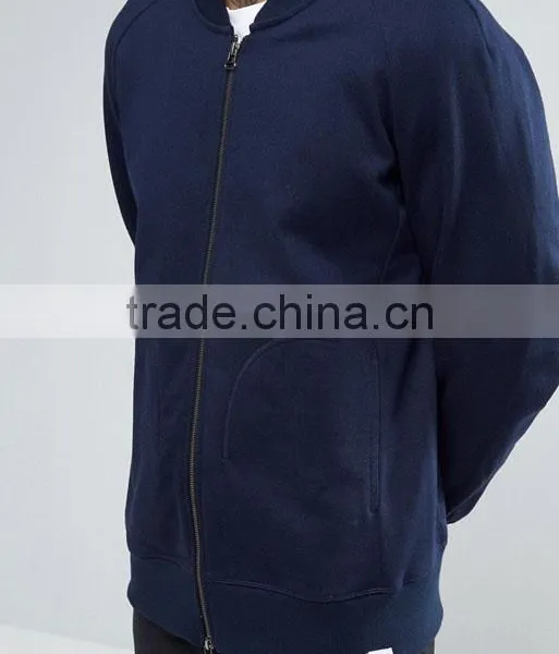 Manufacturer High Quality Durable Raglan Sleeves Baseball Collar 100% Cotton Sweat Navy Casual Men Sport Plain Bomber Jacket photo-3