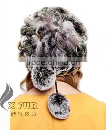 CX-C-68B New Products Wholesale Lady Winter Hat Rex Rabbit Knitted Hat / Snood photo-6
