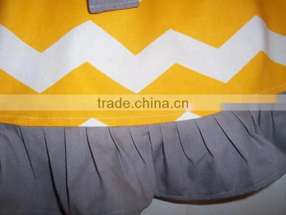 Children's Yellow Chevron and Polka Dot Hem Girls Pillowcase Dresses With Ribbon Childrens Boutique Clothing photo-4