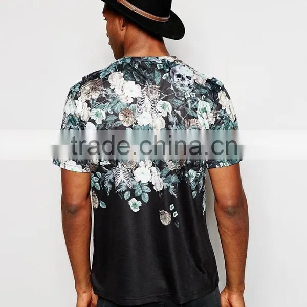 Stylish Floral Skull Printed t Shirt, Sublimation Printing t Shirt Wholesale photo-2