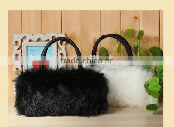 Fashionable Double Zip Closure Faux Fur Flap Ladies' Pattern Leather Handbag at Low Price Pink photo-5