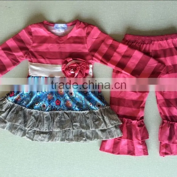 2017 New Brown and White Striped Outfits With Leopard Sets Stylish and Ruffle Pants photo-3