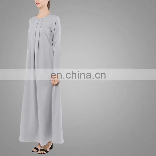 Muslim Women Long Dress Front Pleated Grey Dress Islamic Clothes photo-2