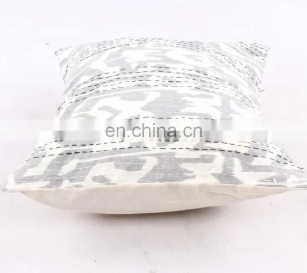 White Floral Kantha Cushion Cover Kantha Throw Indian Cotton Handmade Pillow Cover Ethnic Art Decorative photo-3