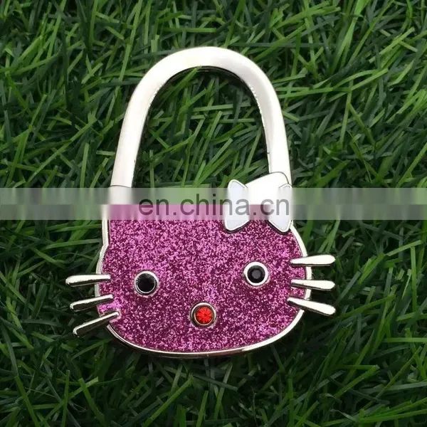 Silver Tone Lovely Cat Rhinestones Handbag Purse Folding Hanger Hook photo-4