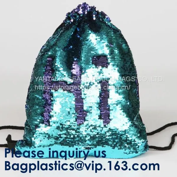Fashion Bling Sublimation Magic Sequin Drawstring Backpack Bag,Glitter Mermaid Flip Sequin Bag Outdoor Shoulder Reversib photo-4
