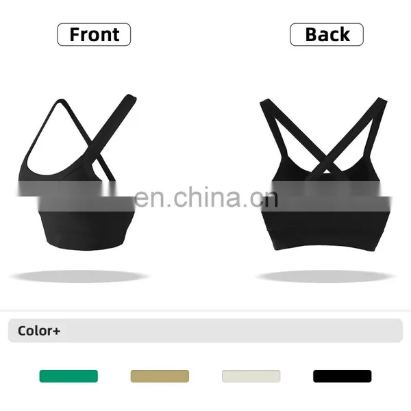 Ribbed Recycled Sports Workout Bras Wholesale Solid Cross Back Yoga Crop Tops For Women photo-5