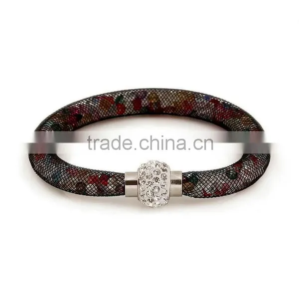 Hot Sale Stardust Mesh Single Wrap Bracelets With Crystal Stones Filled Magnetic Clasp Charm Wristband Bangles photo-4