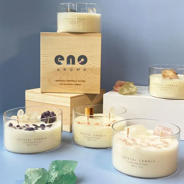 ENO Wholesale CUSTOM 8oz Crystal Stone Decoration Candle Luxury Soy Wax Scented Crystal Candles With Fragrance Custom
