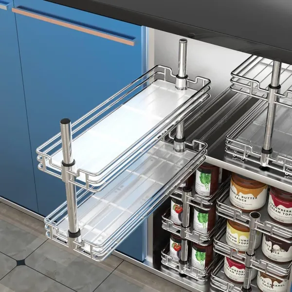 2-layer kitchen storage and organization pull-out basket