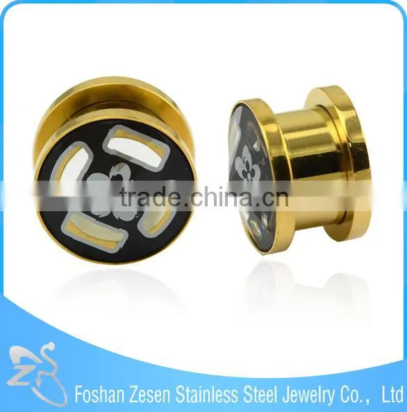 Pyroceram Printed Steel Ear Plug Piercing 14k Solid Gold Body Jewelry photo-5