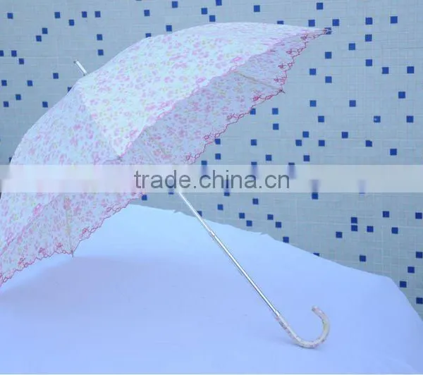 Flower Full Painting Straight Umbrella Both Use in Sun and Rain