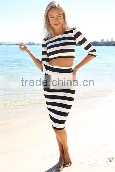 Charleston Midi Pencil Skirt Featuring Striking Wide Black & White Horizontal Stripes Charleston Midi Skirt photo-4