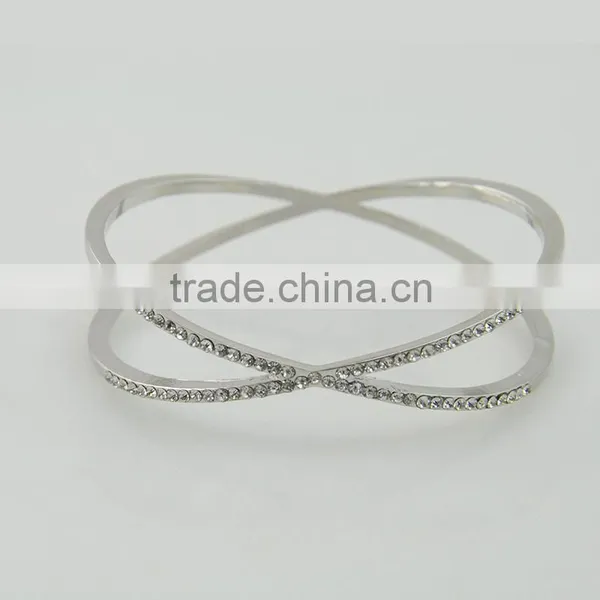 Silver Personalized Women Bracelets With X Shape Crystal Design Bangles photo-3