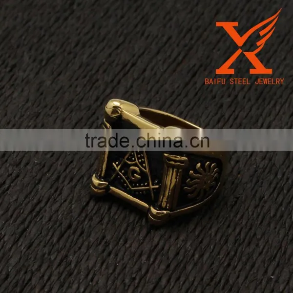 IN Stock Mens Masonic Ring Stainless Steel Classic Vintage Master 14K Black Gold Biker Rings Most Popular photo-3