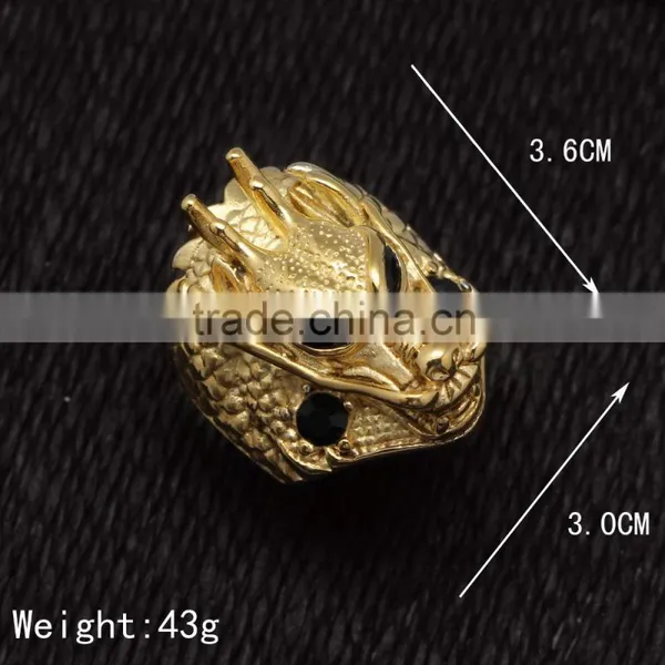 Crystal Stainless Steel Gold Plated Eternity Rings Huge Dragon Head Design Finger Ring Most Popular photo-2