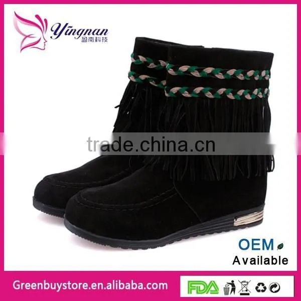 Free Shipping Women Short Boots Winter Warm Low Heels Boots 2 Colors Ankle Tassel Boots photo-3