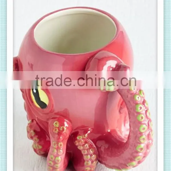 Ceramic Handpainted Pink 3d Octopus Mug With Octopus Design photo-2