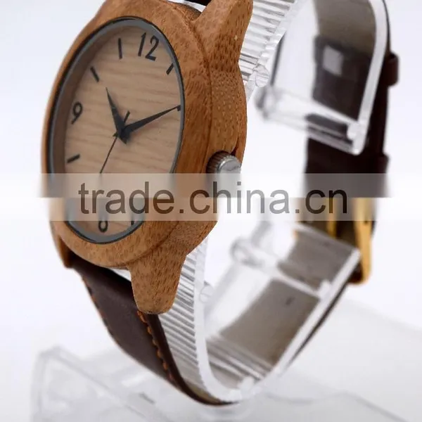 2016 High Quality Natural Bamboo Retro Round Dial Wood Watch photo-2