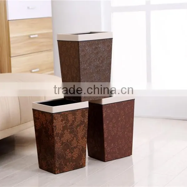 Plastic Medium Rectangle Leather Wraped Cheap Trash Can for Hld With Open Top Button 11L photo-3