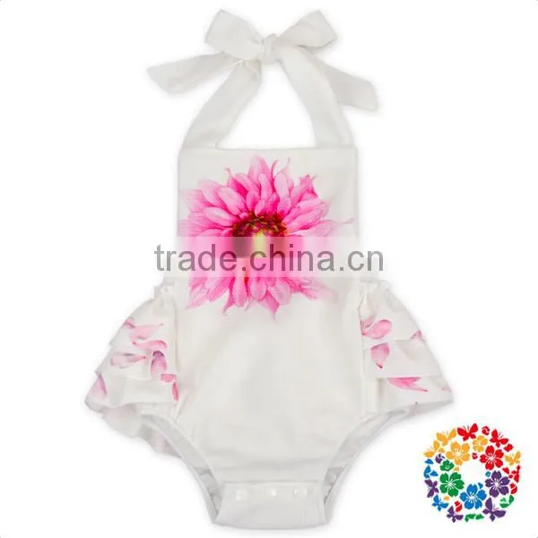 Boutique Girls Summer Backless Ruffle Halter Playsuit White Flower Kids Jumpsuit photo-3