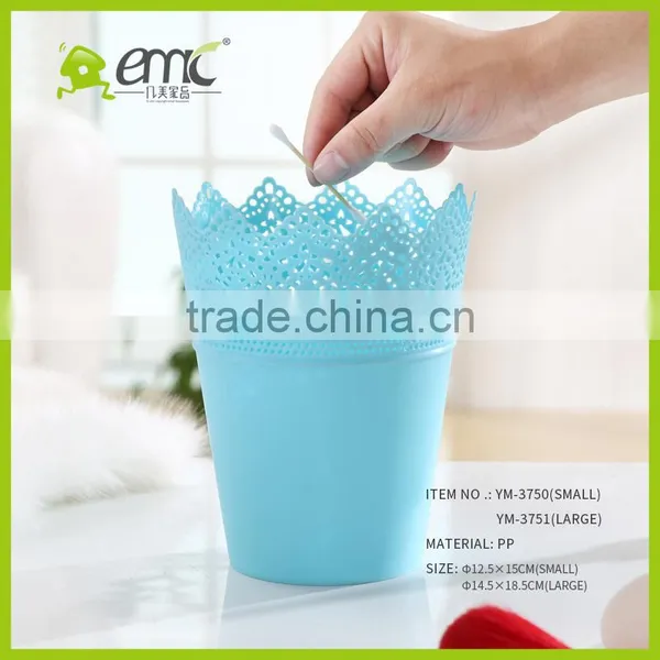 Wholsale Round Plastic Desktop Flower Pot/mini Storage Bucket Lace Hollow Style photo-3