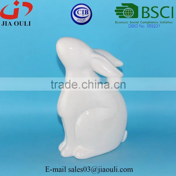 BSCI Audit Factory EASTER Bunny Glazed White Ceramic Rabbit, Decorative Easter Rabbit Figurines photo-3