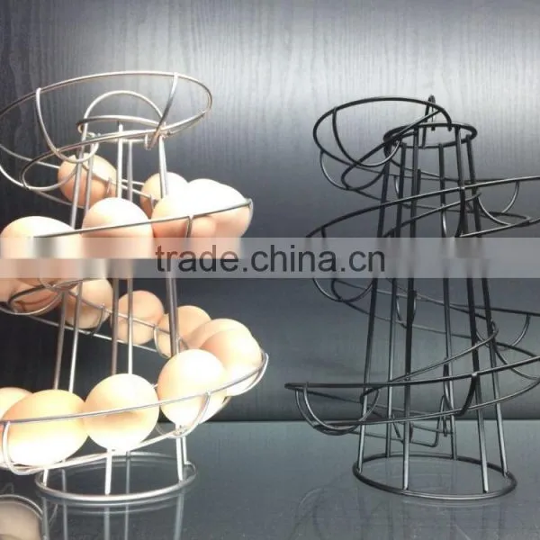 Novelty ECO-friendly Iron Wire Black Silver Metal Egg Stand Rack Spiral Egg Holder for Kitchen Storage photo-2