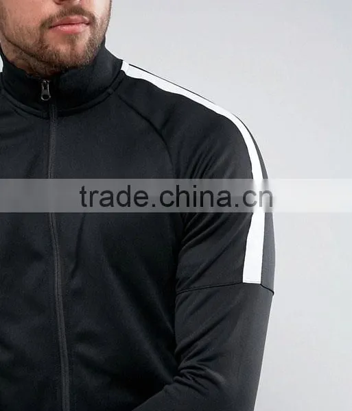 Wholesale Best Price High Quality New Design Durable Raglan Sleeves 100% Polyester Jersey Black Casual Men Jacket photo-3