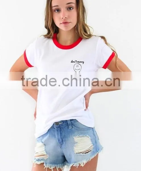 Don't Worry Be Happy Youth Plain White 100 Cotton Printed Tee Customized Whoesale With Cheapest Price