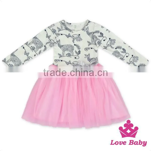 Romantic Spring Children Clothing Frock Design Long Sleeve Pattern Printed Baby Girl Pink Tutu Princess Dress photo-6