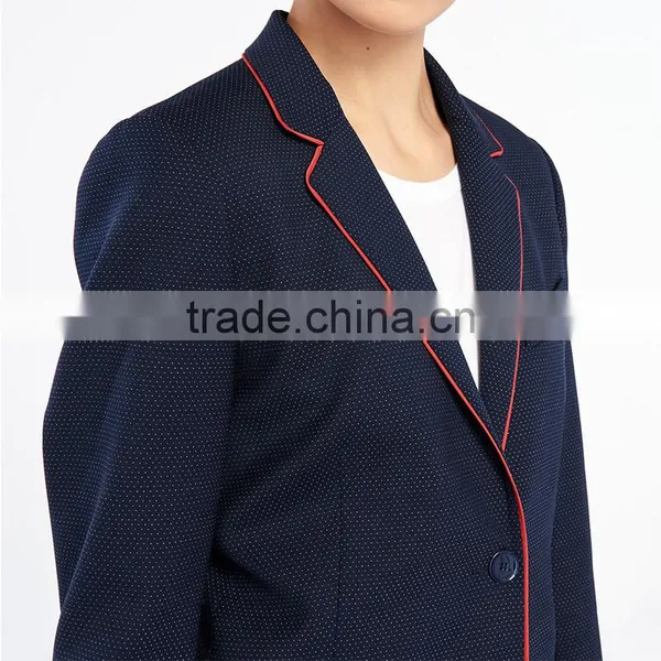 New Fashion Italian Collars Edging Trim Button Fasten Dot Print Jackets Womens photo-5