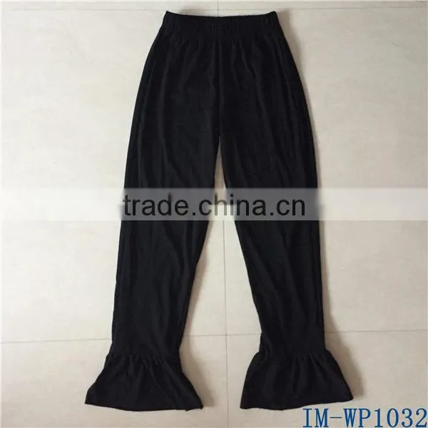 Boutique Adult Clothes Wholesale Solid Black Plus Size Women Ruffle Long Pants for Autumn IM-WP1032