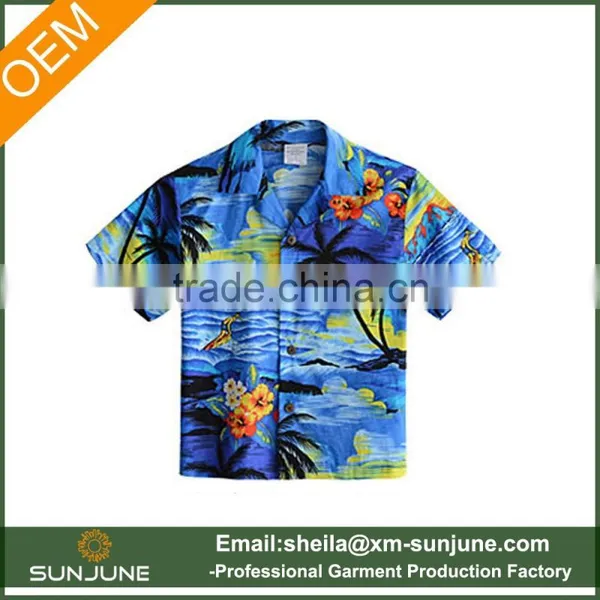 OEM custom coconut button print boys aloha shirts