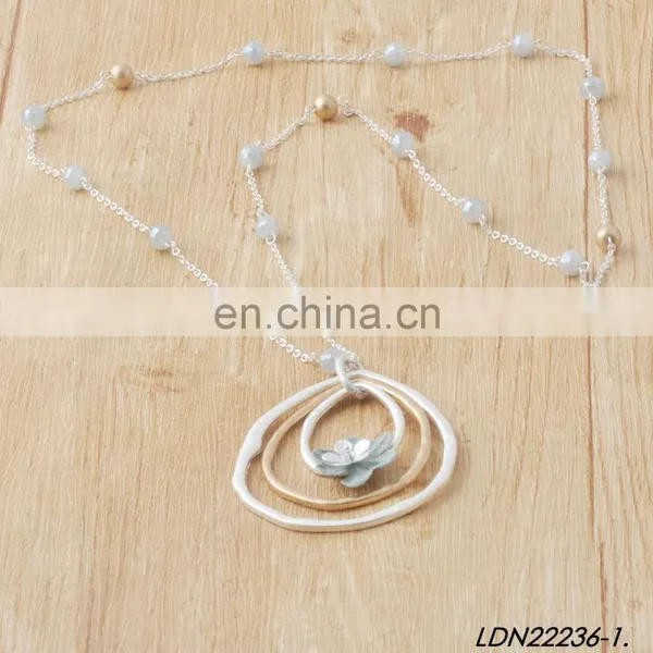 Vintage Mixed Metal Silver and Gold Concentric Circle Flower Pendant Charm Beaded Necklace for Fashion Women photo-2