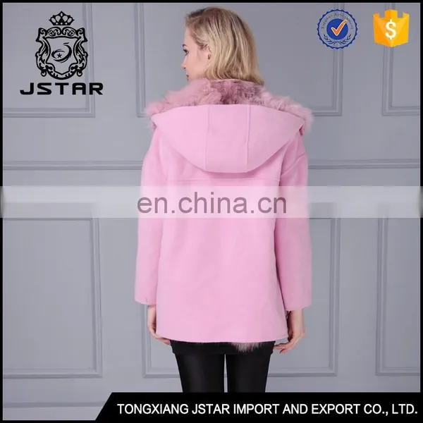 Pink Cheap Sheep Wool Fur Coat With Detachable Fur Inside photo-4