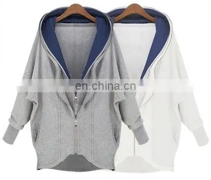 Factory OEM Apparel Women Sweatshirts Wholesale Organic Cotton Hoodie Bat Wing Sleeve 2-Layer Collar Zipper Sweatshirt photo-2