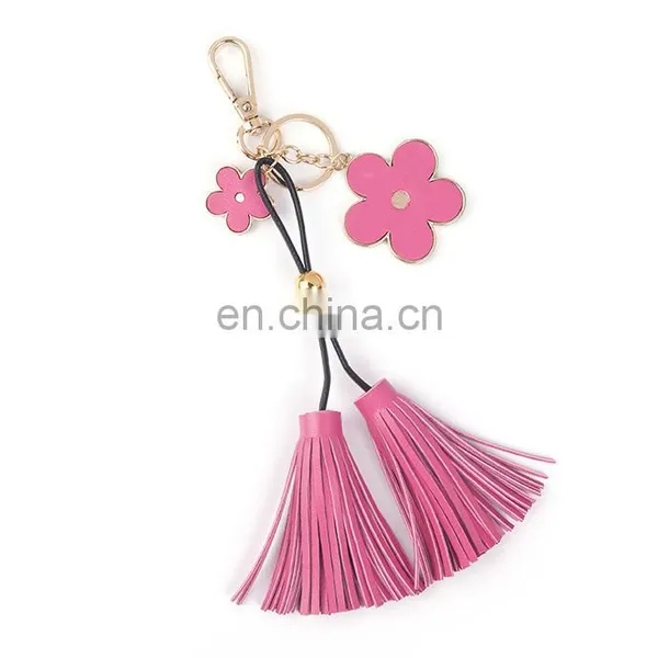 Creative Pendant Five Petal Flower PU Leather Fringed Keychain Bag Pendant Ornaments photo-3