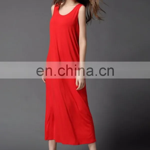 OEM Plain Color Modal Fabric Girls Slip Dress Women Casual Loose Shirt Basic Maxi Dress for Summer