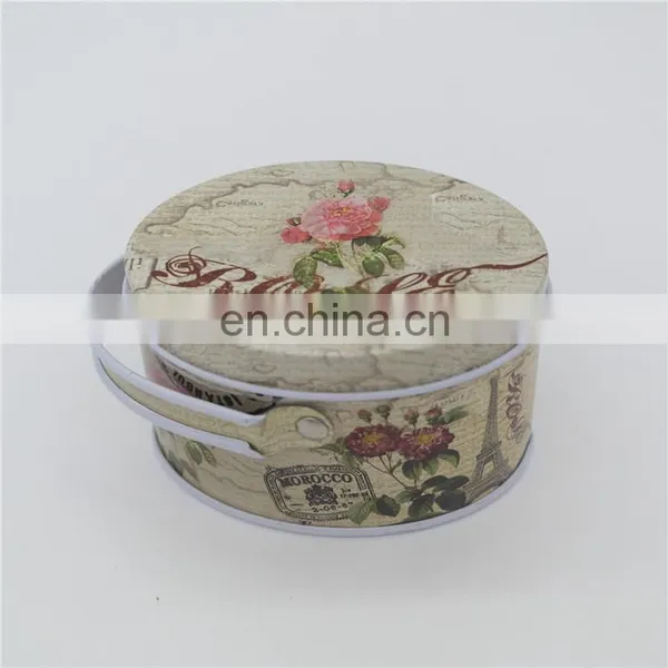 New Style Empty Cute Small Flat Round Cookie Tin Box Can With Handle photo-2